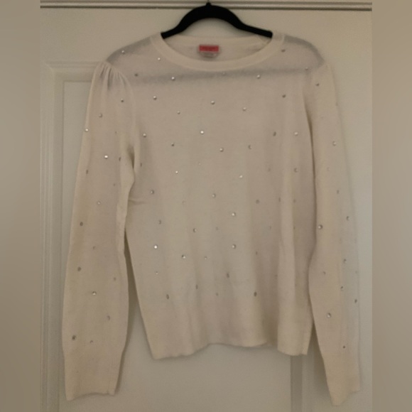 Kate Spade Ivory Crew Neckline Sweater with Scattered Rhinestones, SZ L - Picture 1 of 3